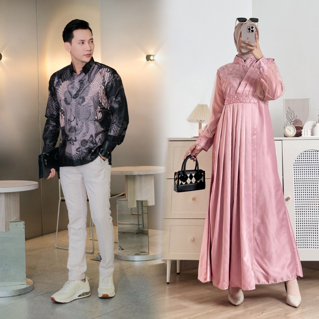 (Lebaran Series) Batik Couple Termurah- Gamis Couple Adeeva Dress Lebaran Kondangan Lamaran Tunangan