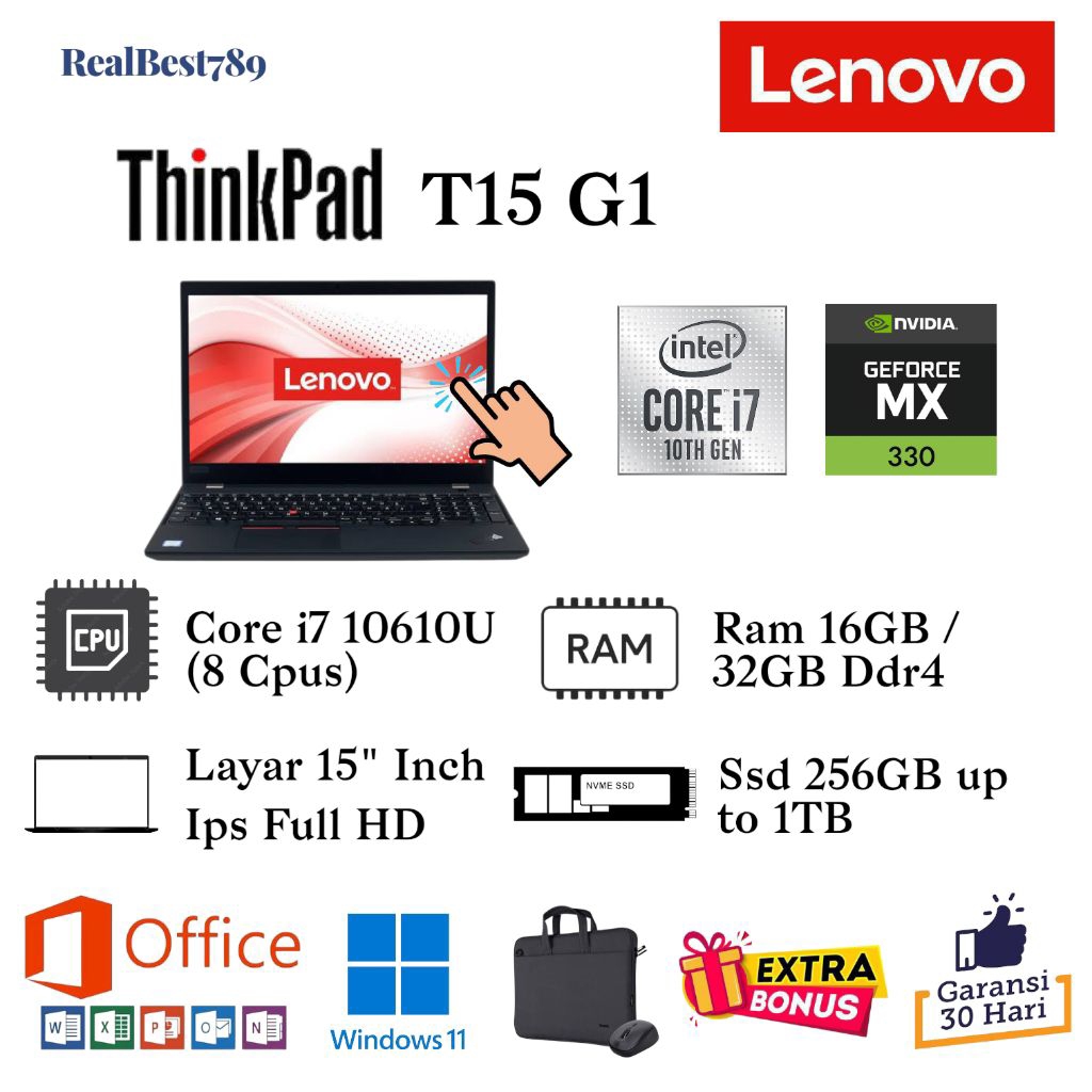 Laptop Design Lenovo ThinkPad T15 G1/G2 Core I5/I7 Ram 32GB Ssd 1TB Vga Nvidia GeForce MX330 2GB Lay