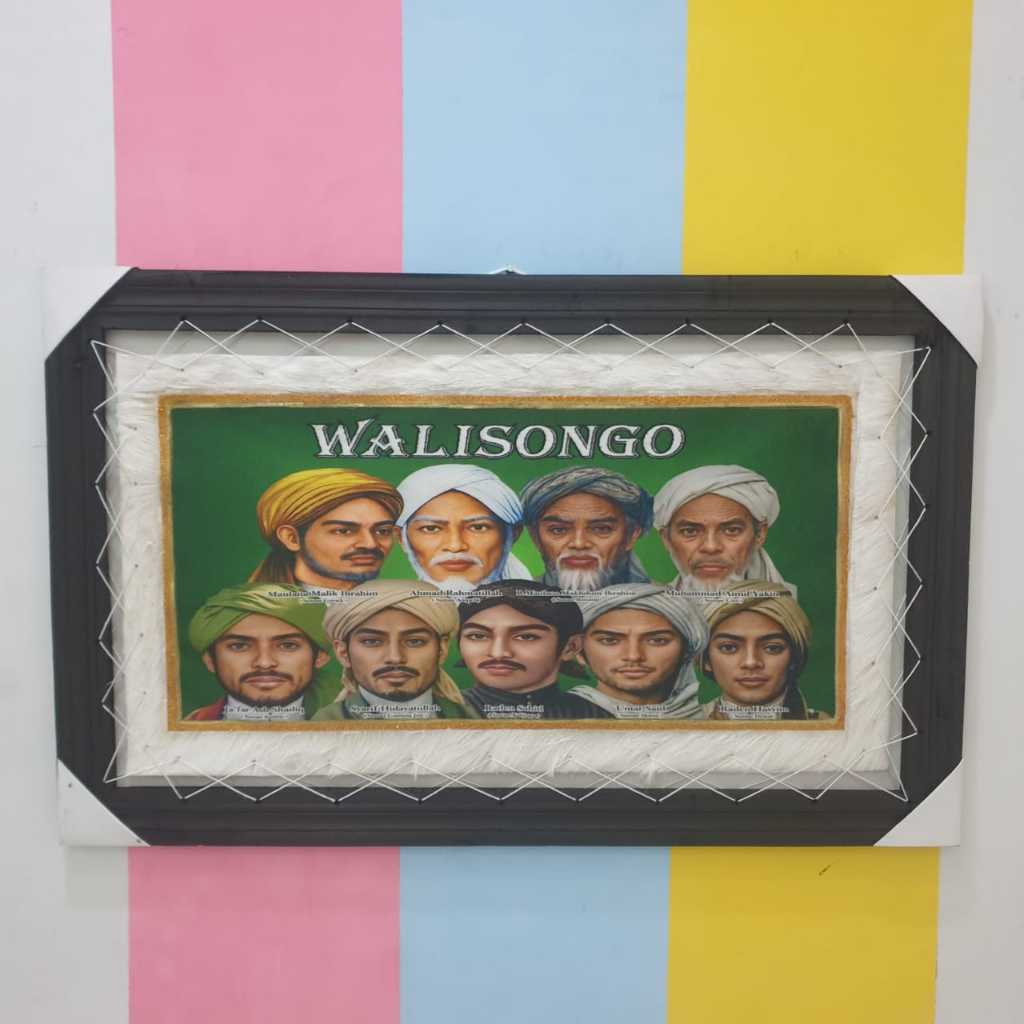 Lukisan Walisongo Media Kulit Bingkai Kayu Proses Sablon