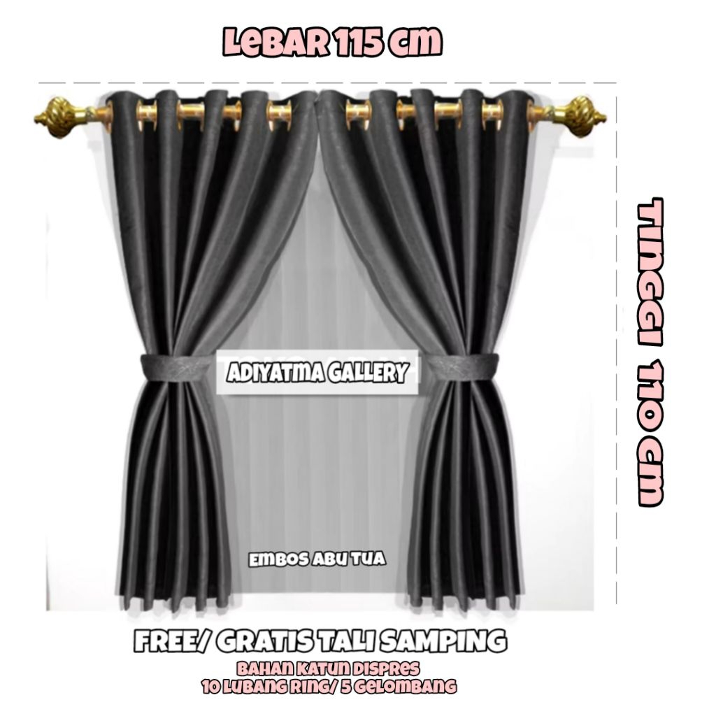 VJR.GORDEN JENDELA  PENDEK KAMAR SMOKRING MINIMALIS UK. 115X120 ABU TUA COKLAT GOLD
