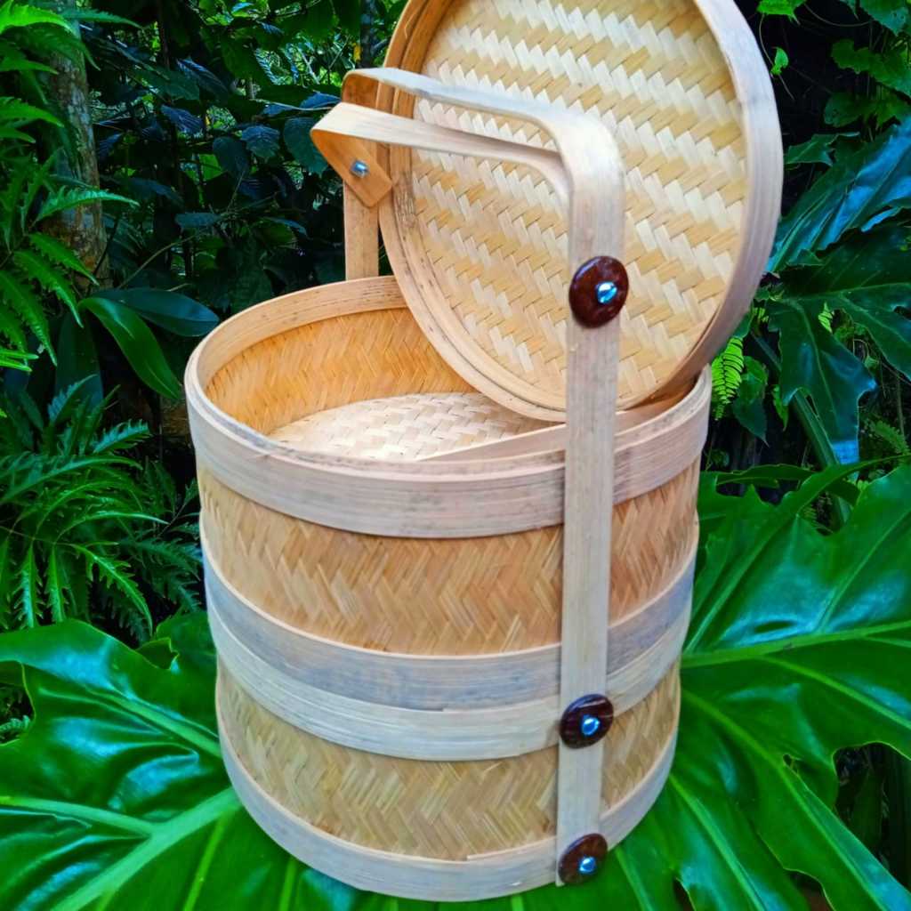RANTANG BAMBU BULAT / TENONG BAMBU SUSUN 2 DIAMETER 20 | HAMPERS BAMBU • SOUVENIR • PARCEL KADO PREM