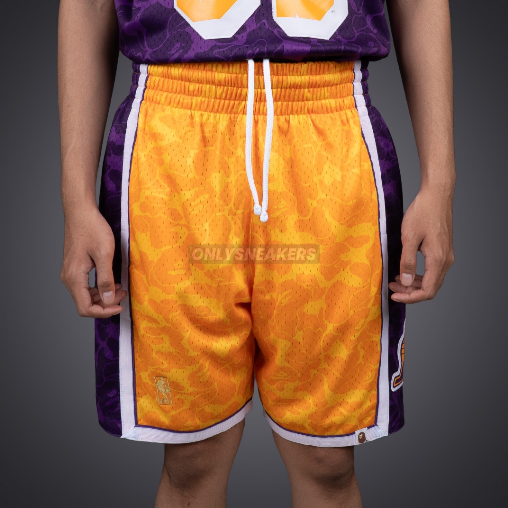 BAPE X MITCHELL NESS LA LAKERS YELLOW SHORTS
