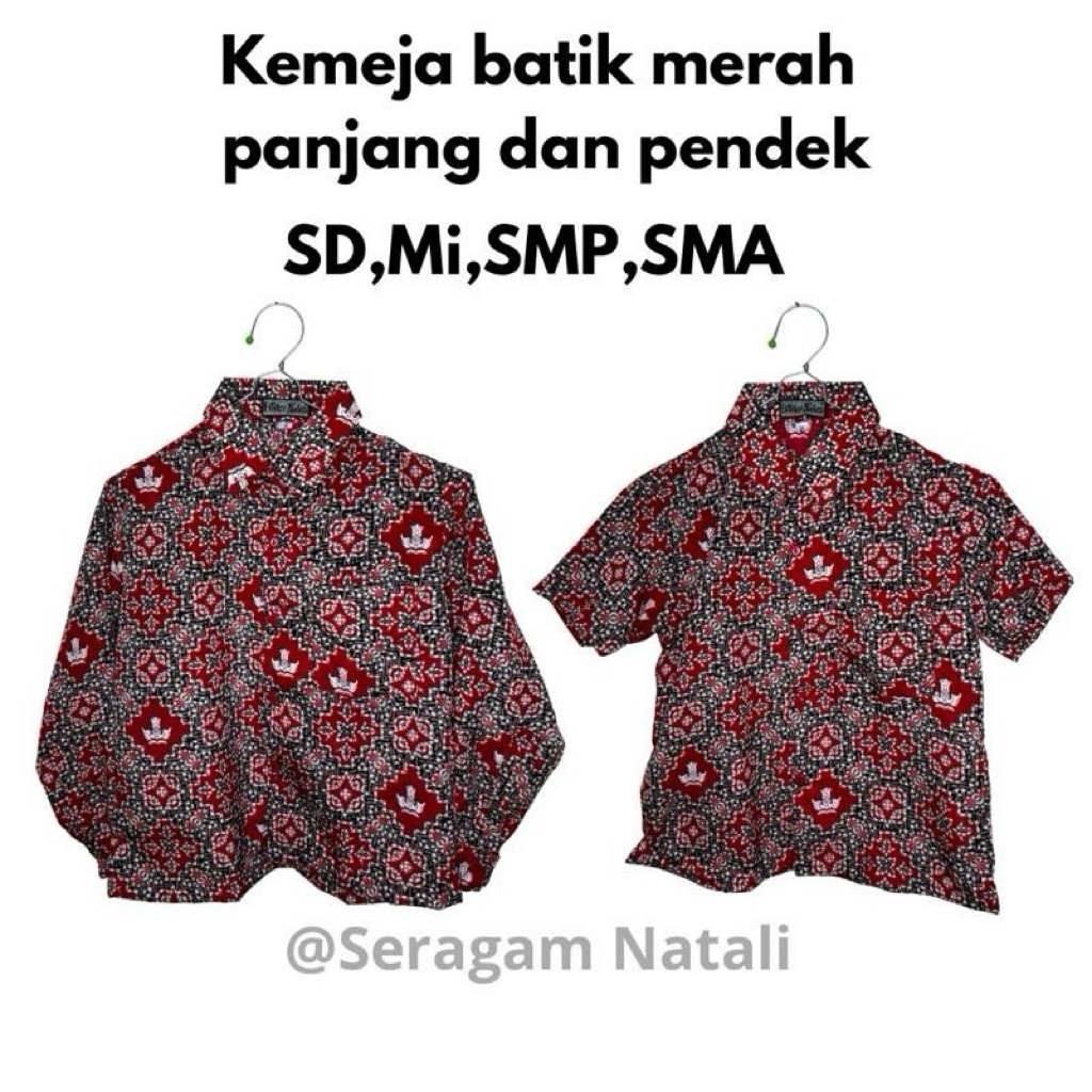 Seragam sekolah batik sanwos tutwuri lengan panjang dan pendek untuk SD Mi SMP SMA ( kain licin )