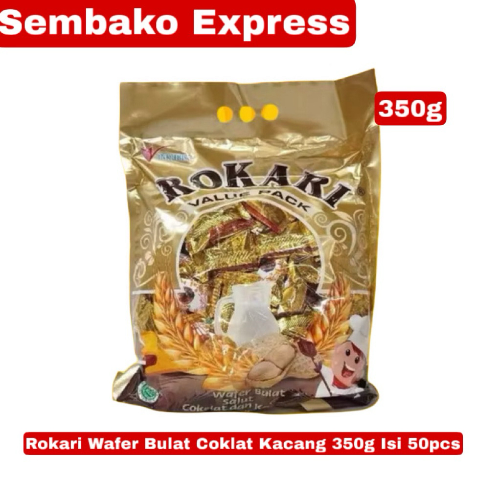 Rokari Wafer Bulat Coklat Kacang 350g – Value Pack Isi 50pcs