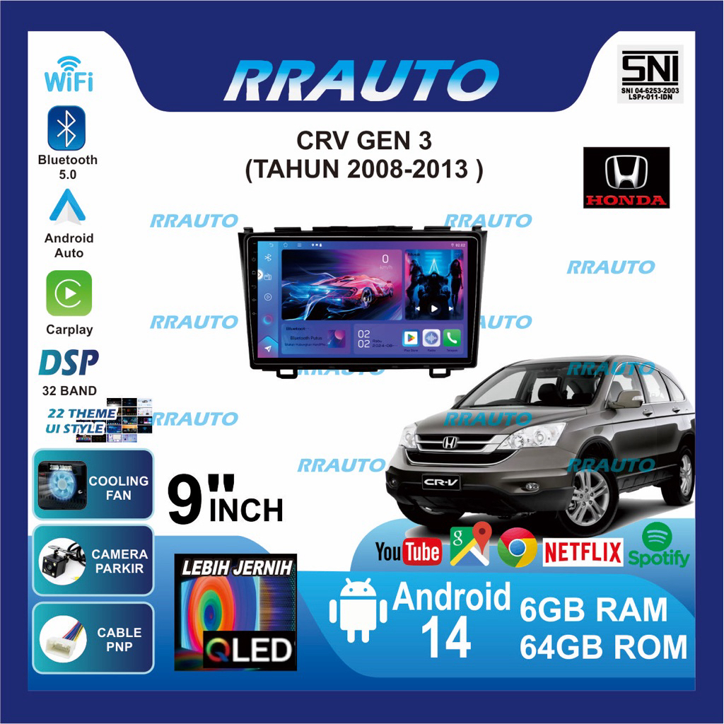 CRV GEN3 2008-2012 | 6+64gb,Tape TV Mobil,Headunit Android OS 13,Apple Carplay,AndroidAuto,IPS,Wifi,