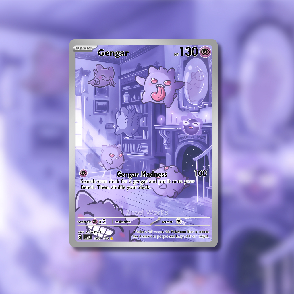 Zraei Works Custom Pokemon Card – Gengar Madness | Fan Art Kartu TCG | Kartu Mainan Anak