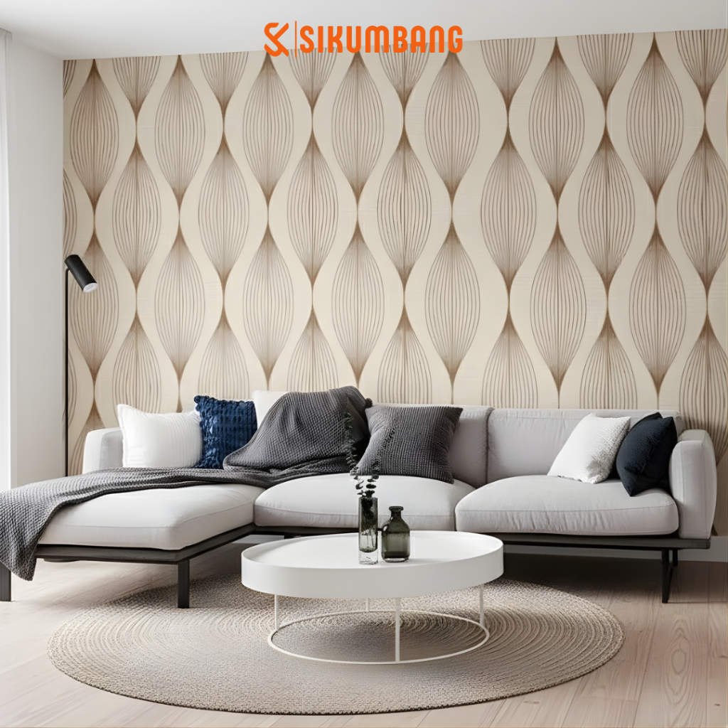 Wallpaper Dinding Bahan VPC Ukuran 45cm x 7/10m Motif Ulir Gelombang Modern