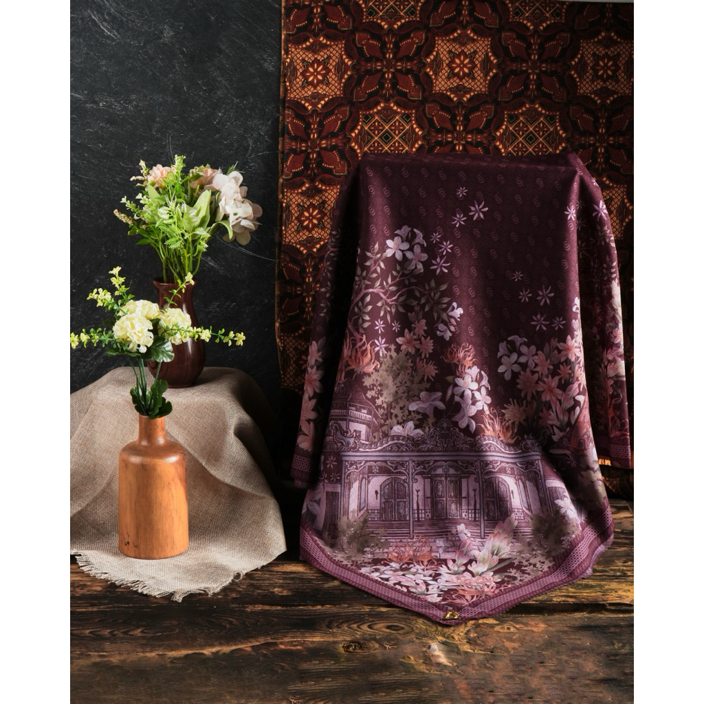 BAEHAQEE – Hijab Motif Premium SEKAR KEDHATON MAROON bahan voal premium