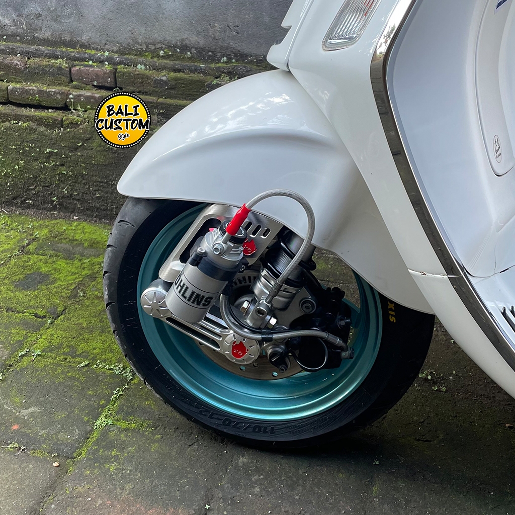 Shock Copy Ohlins Tabung Pisah Depan 185mm Silver Vespa Matic Sprint,Primavera,Lx,S125