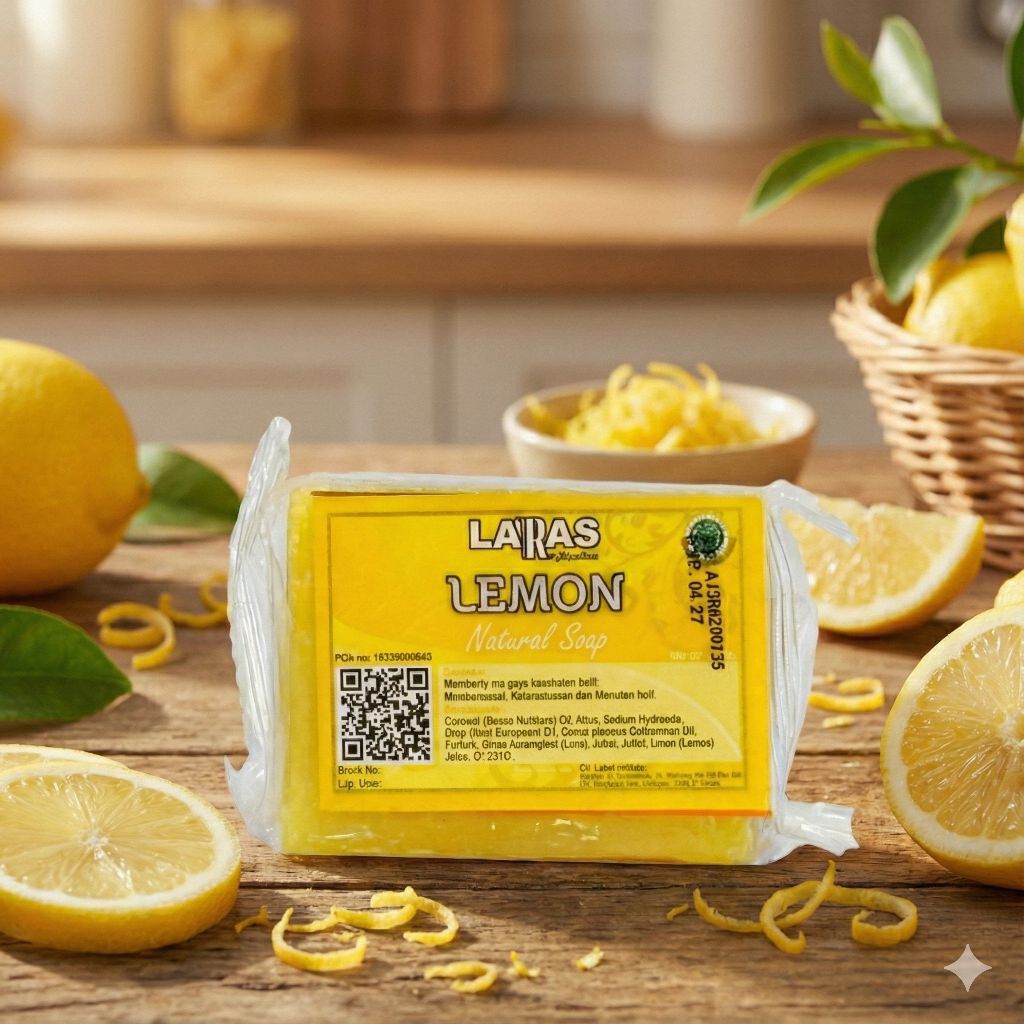 LARAS Sabun Lemon Natural 60g - Sabun Herbal Mengatasi Jerawat dan Mencerahkan Kulit (Halal & BPOM)