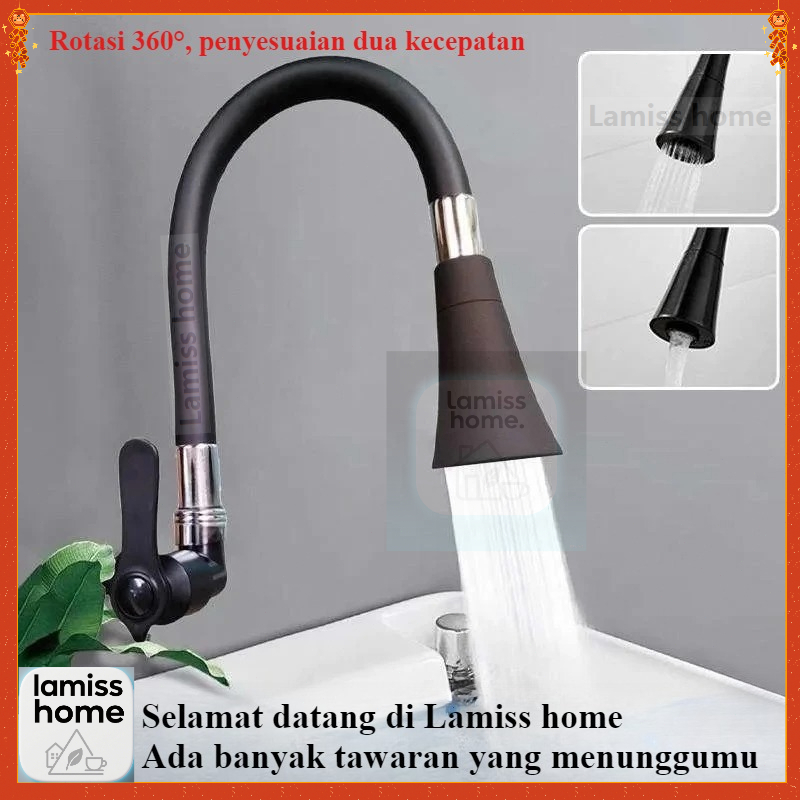 SUS304 Kran Angsa Fleksibel Kran Cuci Piring Hitam Kran Cuci Piring Dinding/Penyesuaian air keluar