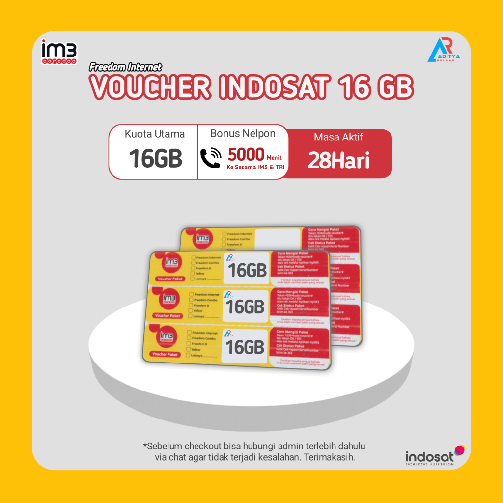 Voucher Indosat Freedom Internet 16GB 28Hari