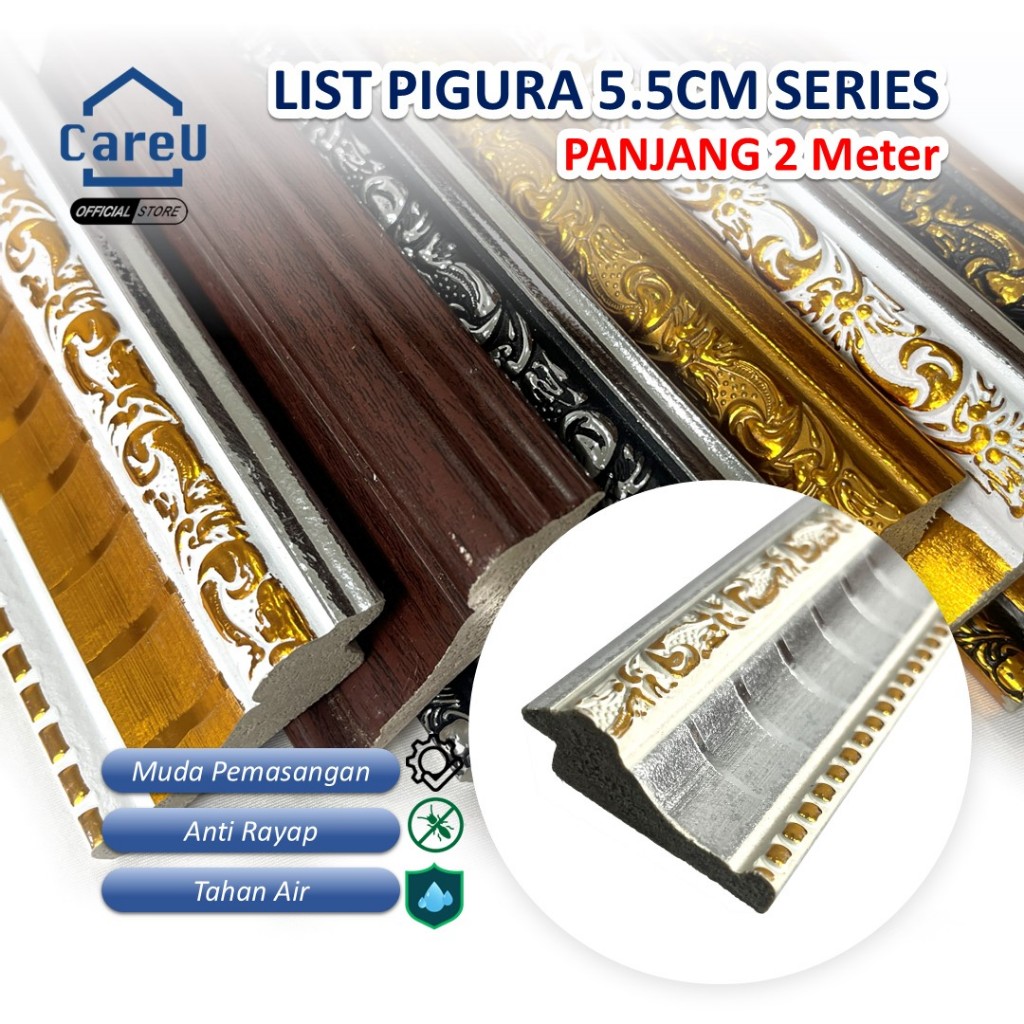 (2Meter x 5.5Cm) Batangan Lis Pigura Motif Lis Plafon Modern Motif PVC Lis Cermin Anti Rayap