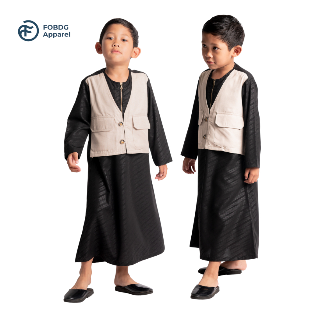 FOBDG Gamis Rompi Anak Laki - Laki Menyatu Rompi dan gamis one set Bahan Wolfis embos