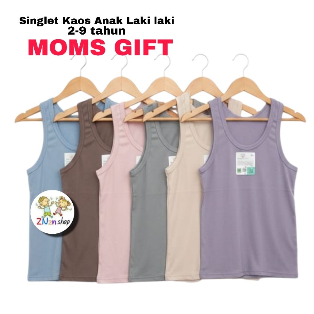 Moms Gift - 3 Pcs Singlet Polos Anak Cowok 2-9 Tahun Kaos Dalam Nyaman dan Adem Pilihan Anak Laki La