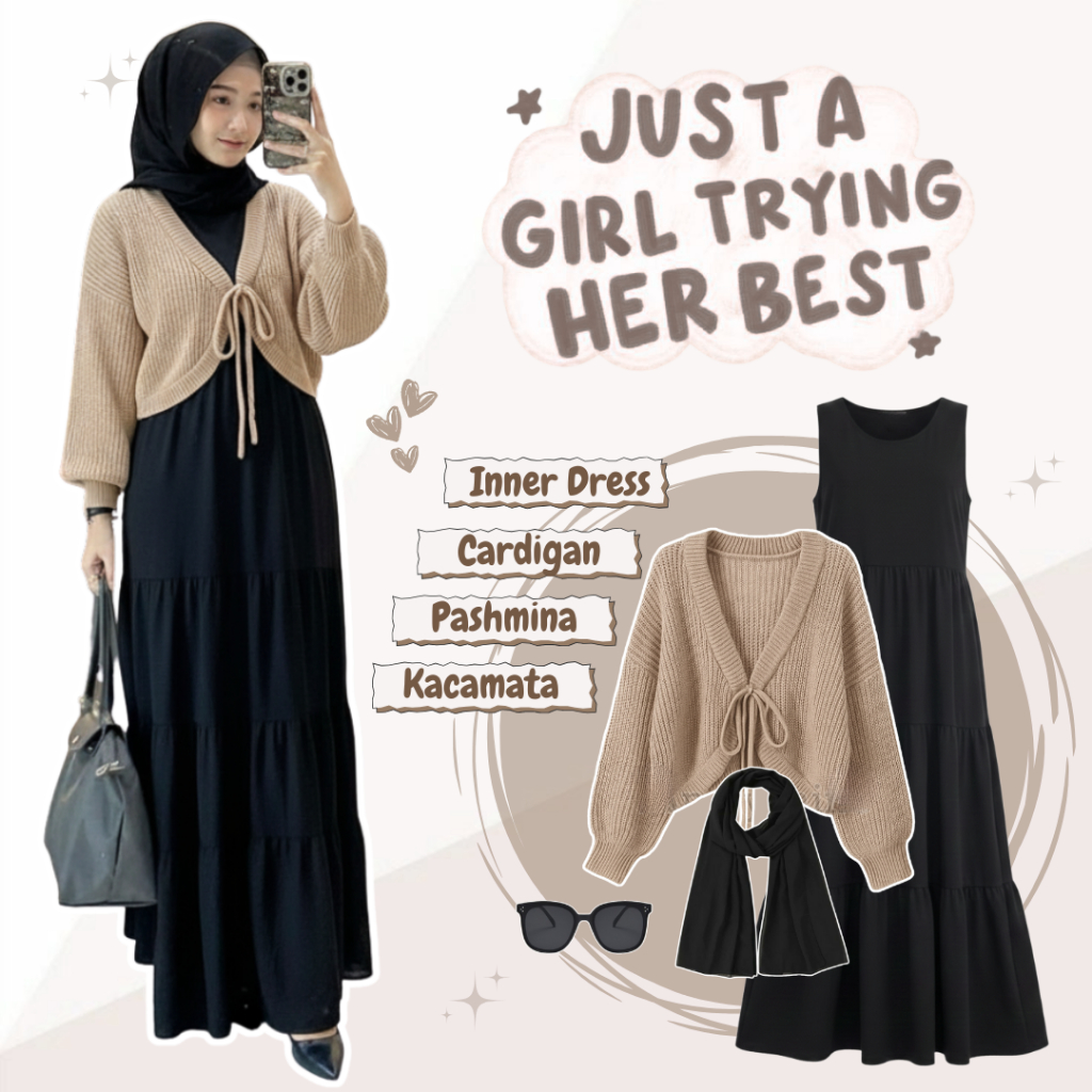 One Set Cardigan Korean Style (Cardigan Korean Style + Inner Dress Korean Style + Pashmina Ceruti Pr