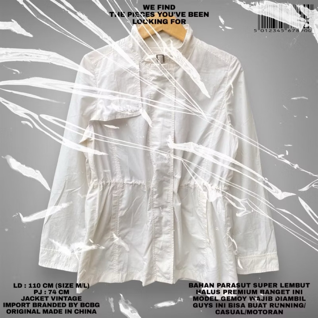 BCBG JACKET WHITE PUTIH KOREAN LOOK/JACKET PARKA PUTIH KOREAN STYLE PARASUT TEBAL VINTAGE RETRI