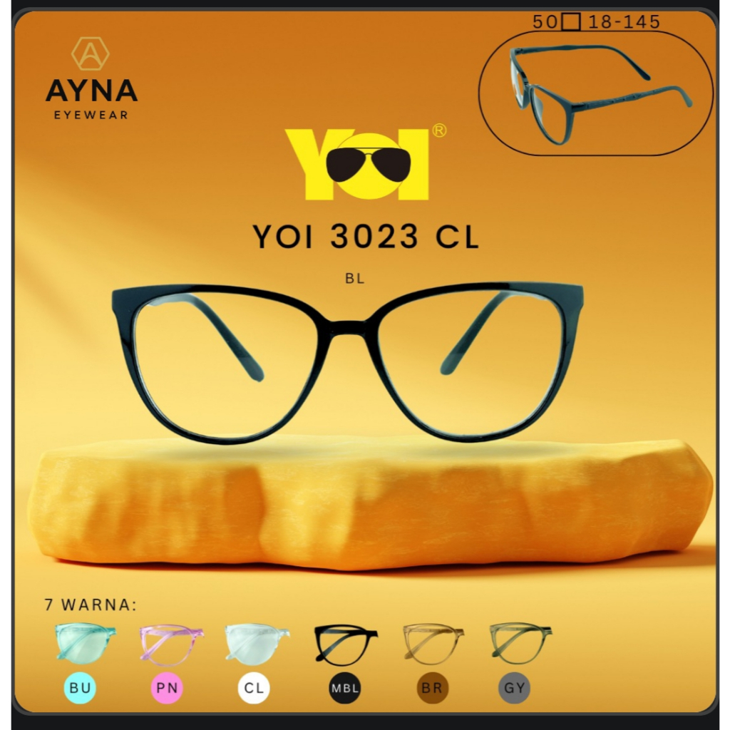 YOI 3023 Kacamata Minus Tinggi Cat Eye Wanita Photocromic Anti Radiasi Bisa Custom Resep Optik & Sil