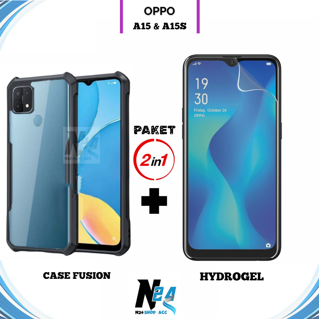 Paket 2IN1 Case Fusion Oppo A15/A15S  Anti Gores Hydrogel Spy Clear Anti Minyak Anti Jamur