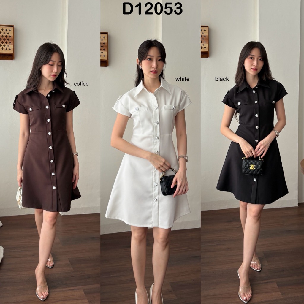 [FG] Livi Silver Buttons A-Line Collar Dress / Dress Elegan Formal Wanita D12053