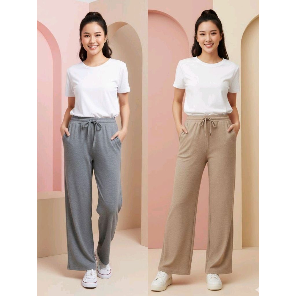 Celana Kulot Bahan Knit Wanita - Celana Panjang Wanita - Celana highwaist Wanita - Celana Knit - Kul