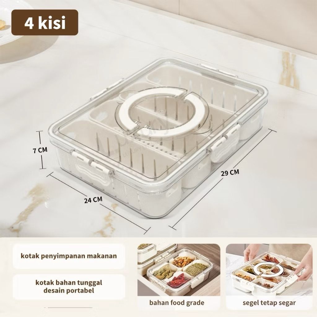 FOOD CONTAINER 4 SEKAT/KOTAK PENYIMPANAN KULKAS AKRILIK SEKAT