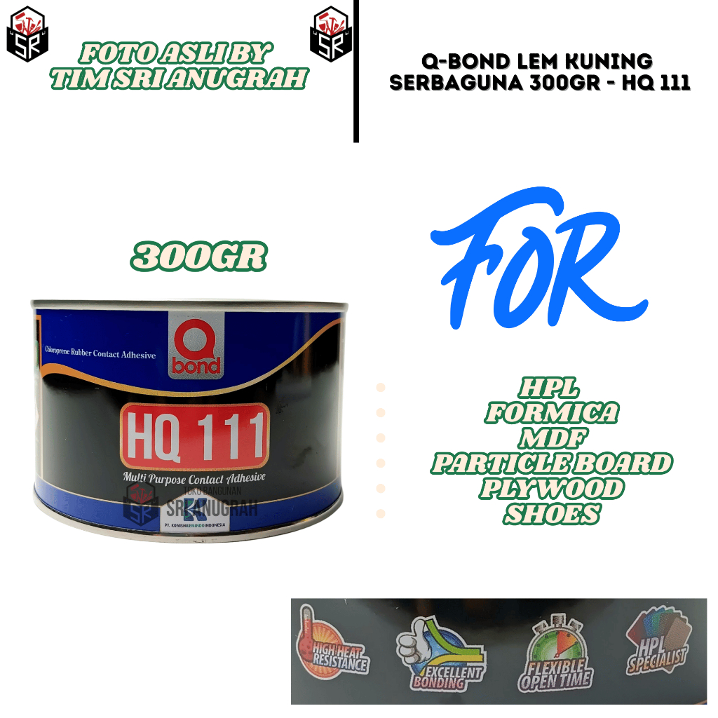 QBOND HQ 111 Lem Kuning Hpl Formica Mdf Sepatu Lem Kontak Serbaguna - 300GR