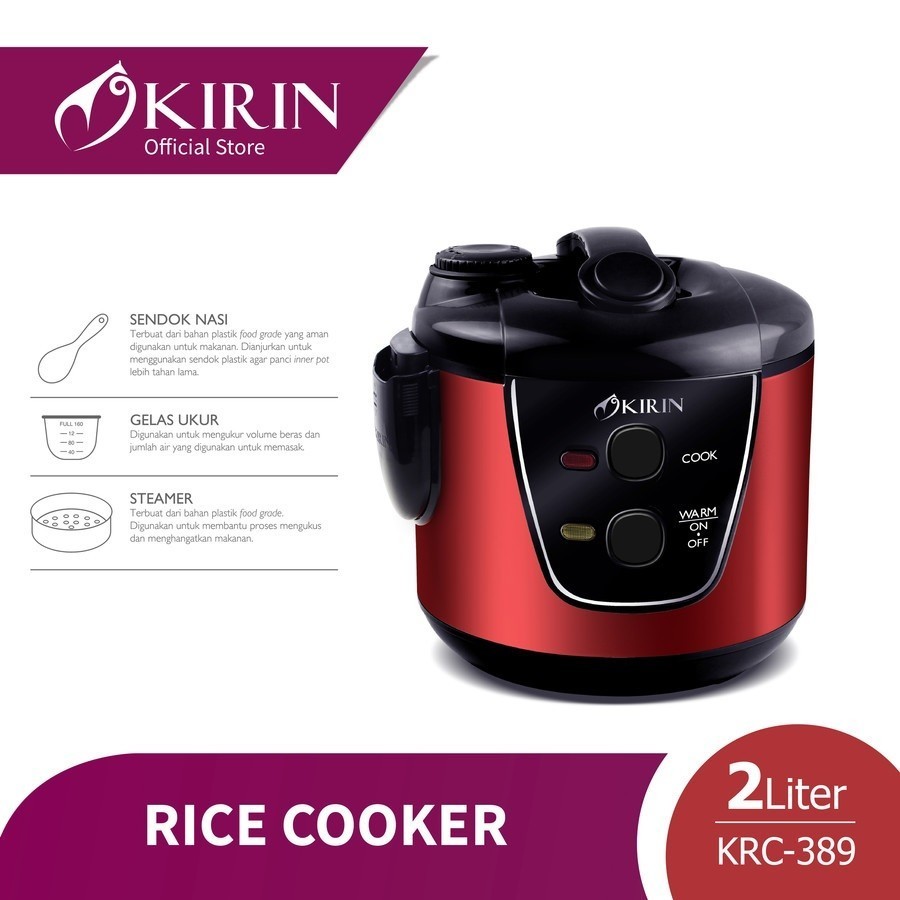 Rice Cooker KIRIN KRC-389 Penanak Nasi 2 Liter Panci Stainless