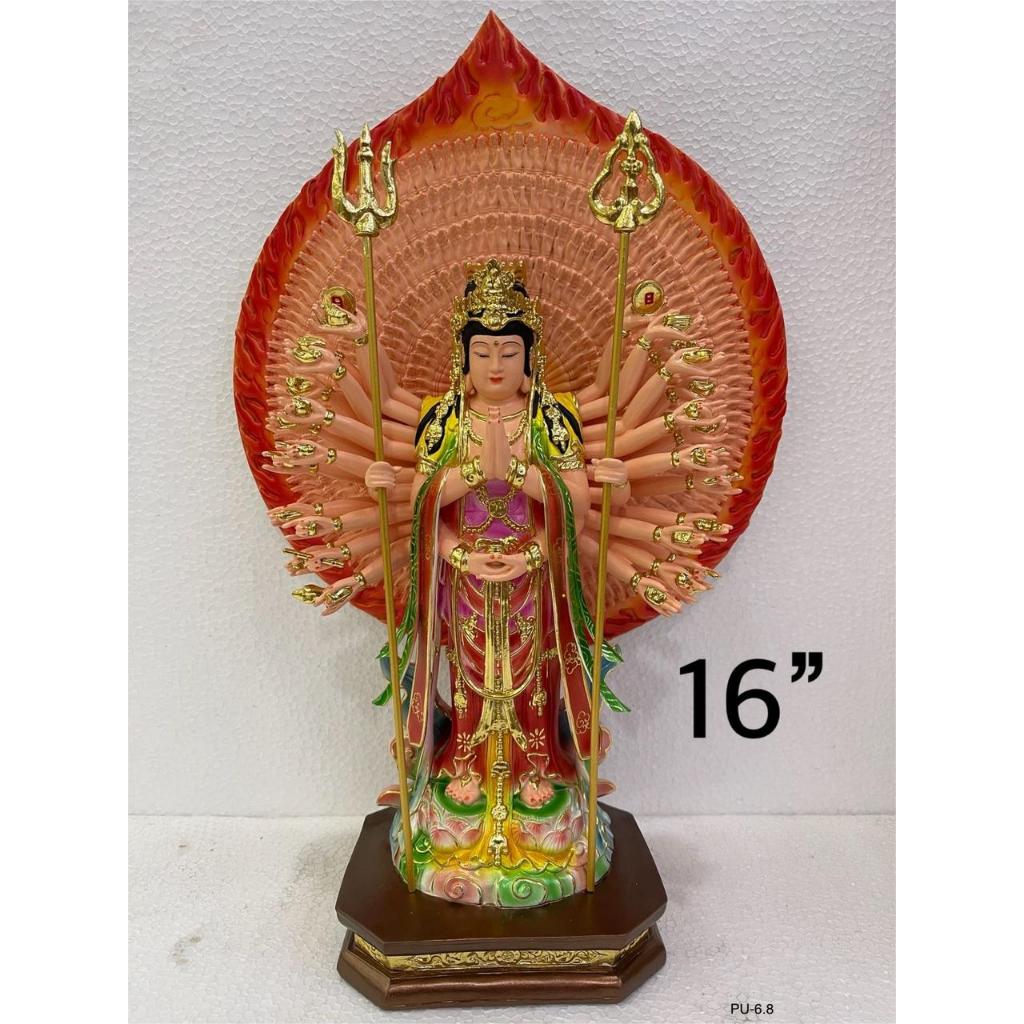 patung dewi seribu tangan / cien so kwan im - 16 inch - fiber - berdiri