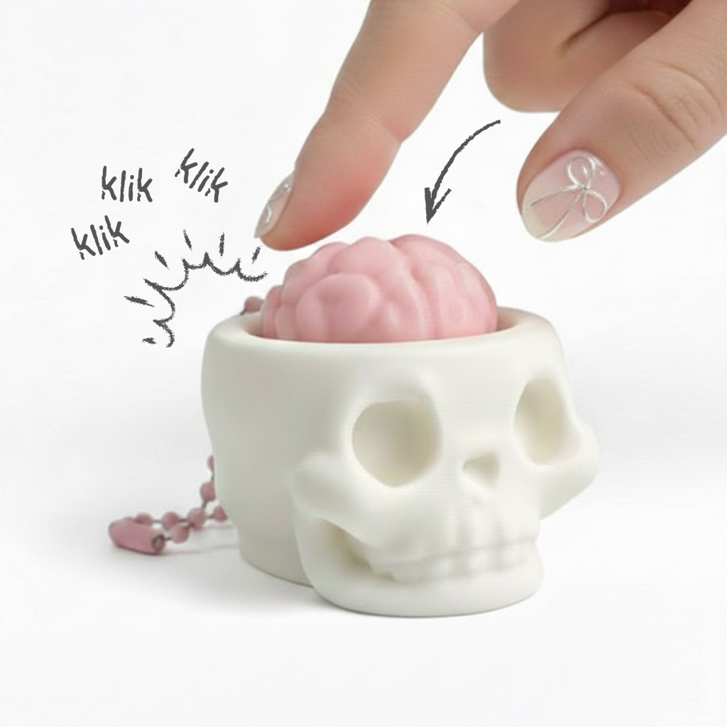 Fidget Ganci Tengkorak Skul  - Clicker Toy Anti Stres Gantungan Kunci Tas Aksesoris Keychain Rantai 