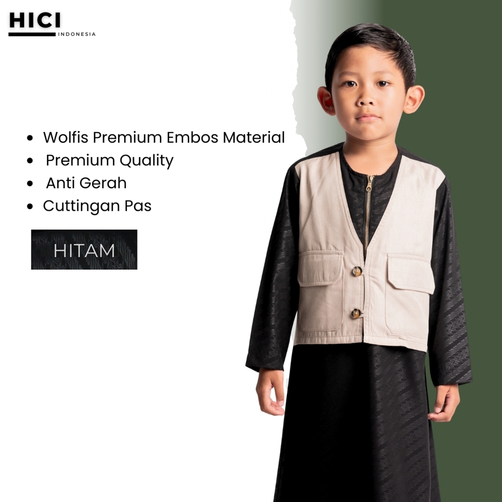 Hici Jubah Anak Laki laki Lengan Panjang Gamis Rompi Embos Bermotif