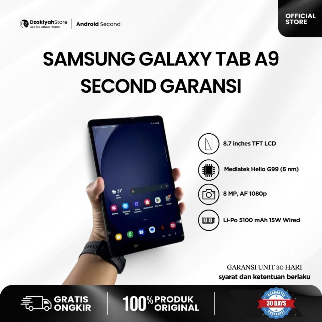 SAMSUNG TAB A9 4/64GB WIFI CELL SECOND GARANSI