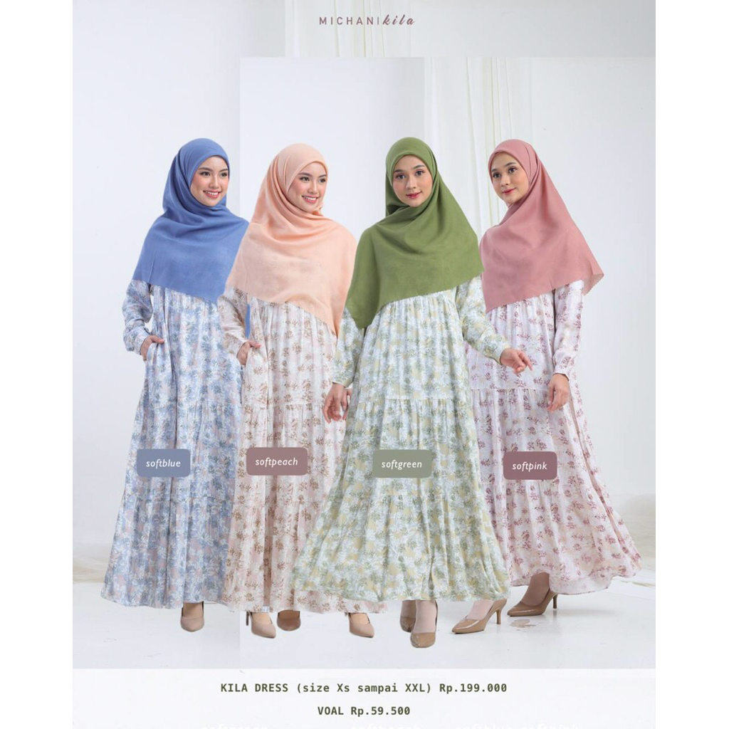 Kila dress Michan Baju Gamis Syari Motif Bunga couple