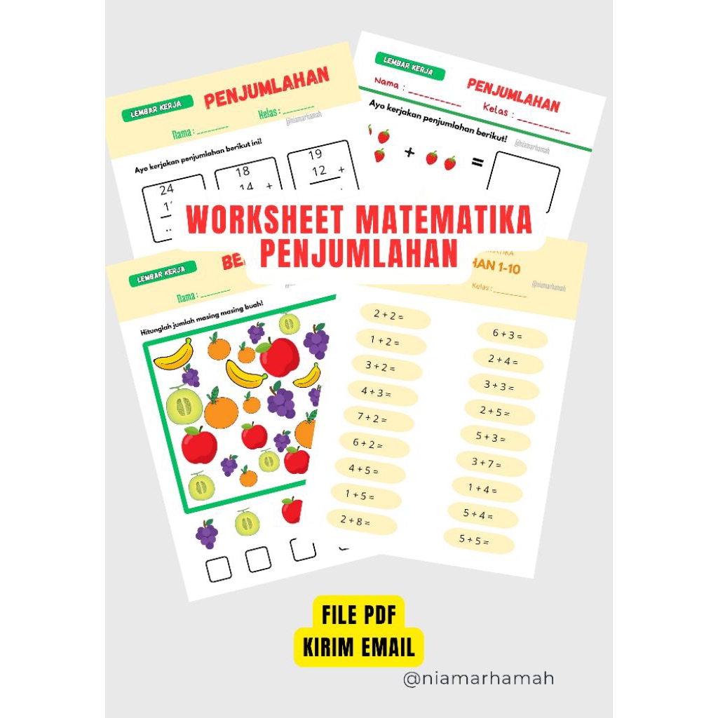 Template Worksheet Penjumlahan Anak SD