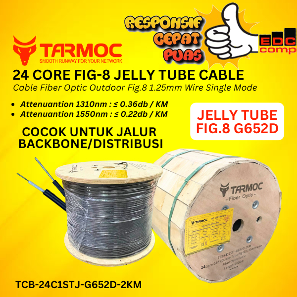 Tarmoc TCB-24C1STJ-G652D-2KM | Fiber Optic Cable G652D Fig-8 Jelly Tube 24 Core 2000m  Kabel FO 24C 