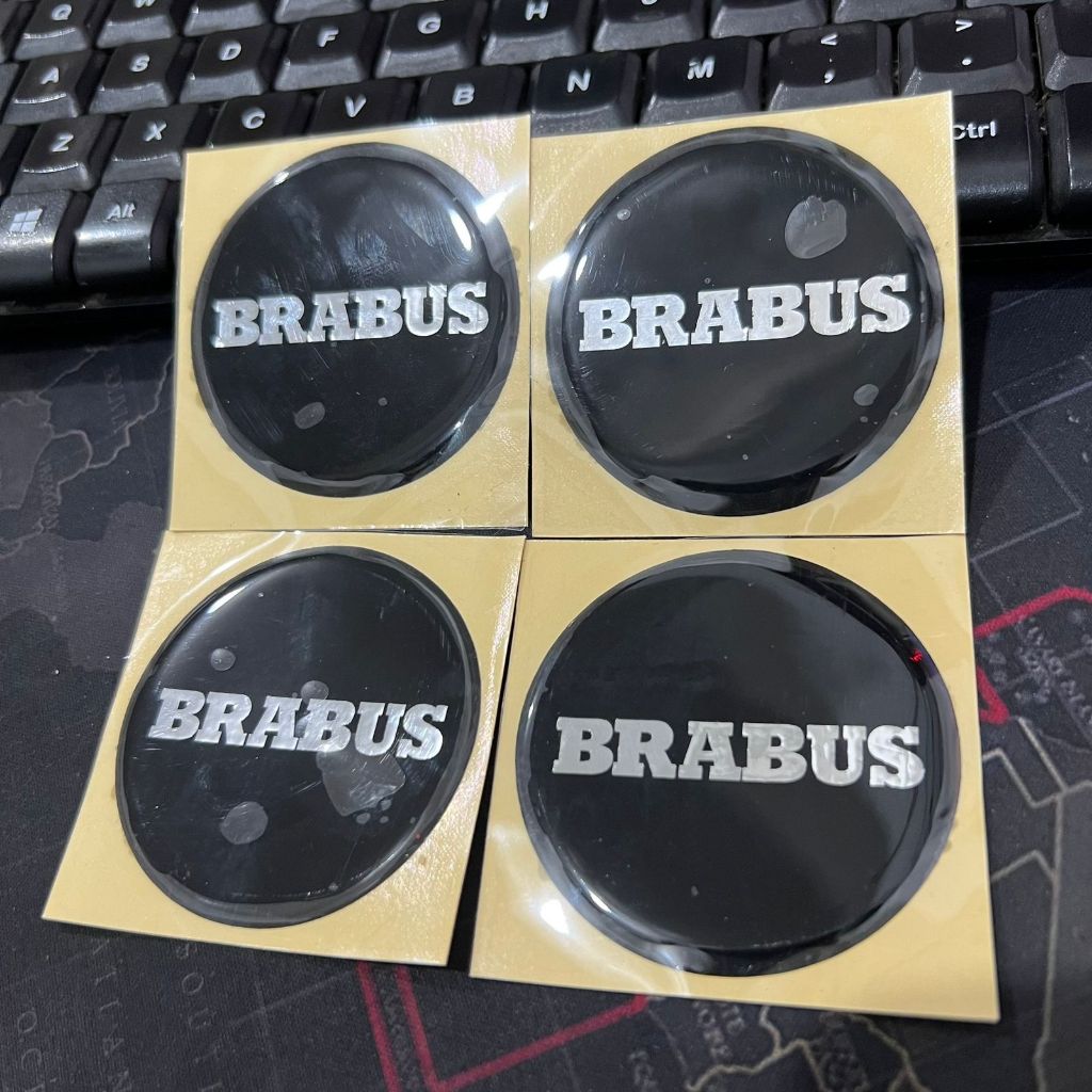 Cutting Sticker Timbul BRABUS Silver Chrome untuk Dop Tutup Velg Racing Mobil 55mm Stiker Resin isi 