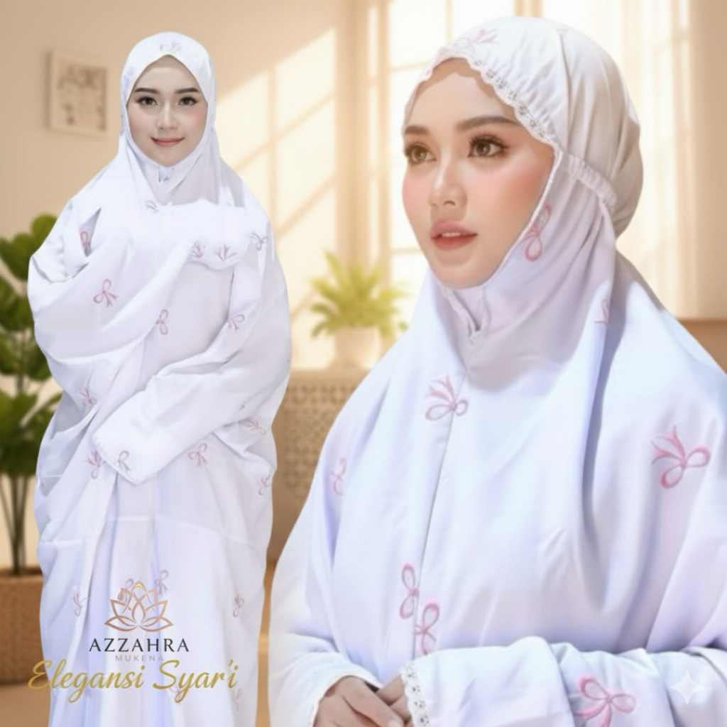 TERBARU Mukena Terusan Putih Premium Bordir Bunga - Rukuh Lajuran Katun Polino Mikro Silk Mewah Eleg