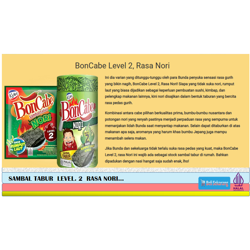 BonCabe Sambal Tabur Level. 2  Rasa Nori