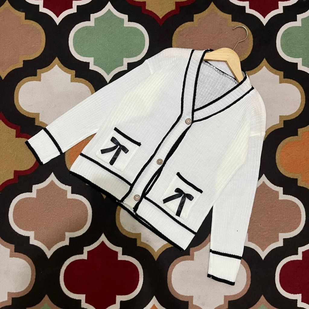 Viona Cardigan Rajut Anak Perempuan - Atasan Rajut Saku Pita Anak Perempuan - Cardigan Rajut Anak
