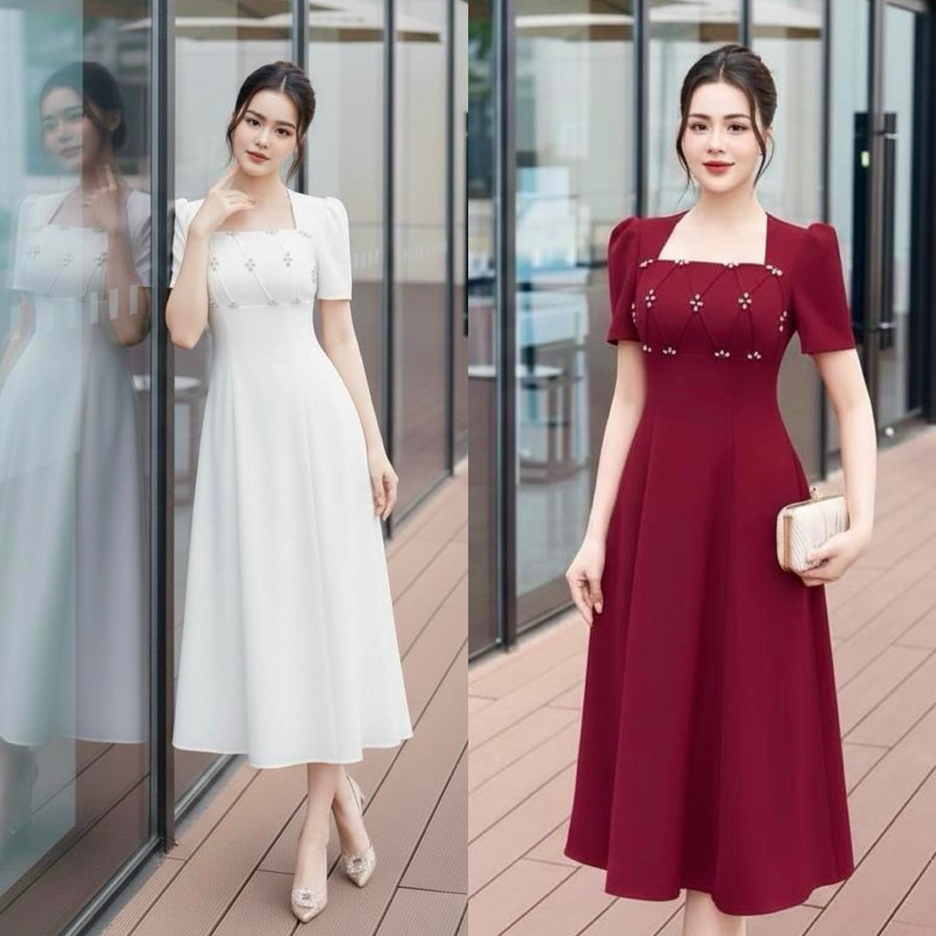D1779 PACIENCIA KOREAN STYLE VINTAGE MIDI DRESS NATAL SIMPLE POLOS ELEGAN CHRISTMAS DINNER