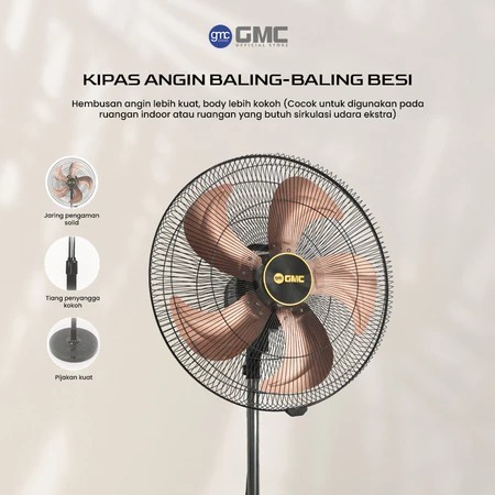 Kipas Angin GMC Industrial Grade 358 – 20" Seri Besi Premium, 160W, Baling-Baling Besi, Kuat