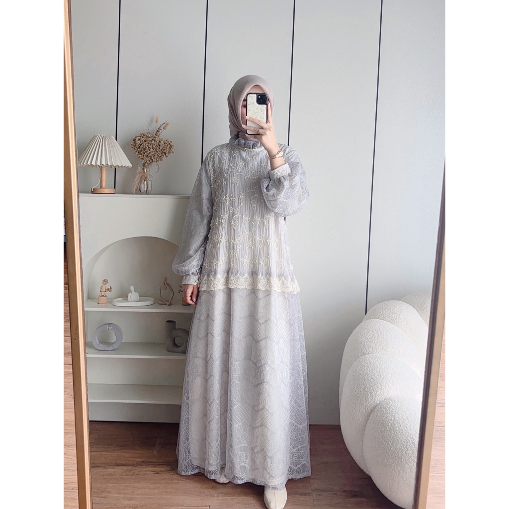 CANDY LADY Marlyn Lace Chantily Maxi / Gamis wanita Terbaru Dress Kondangan Premium Bestseller