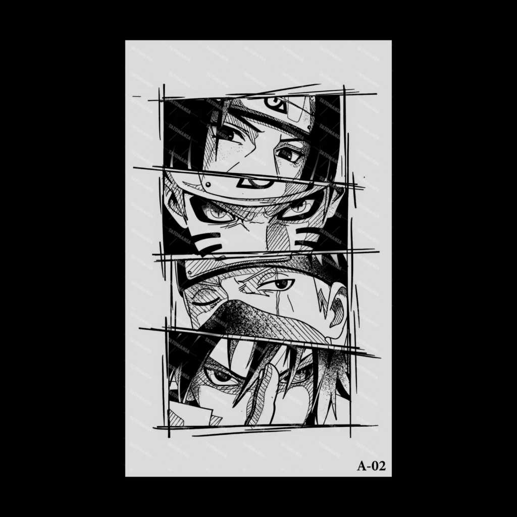 TATOMANIASTORE-Stiker tato temporer semi permanen anti air motif Animasi A-02 Naruto