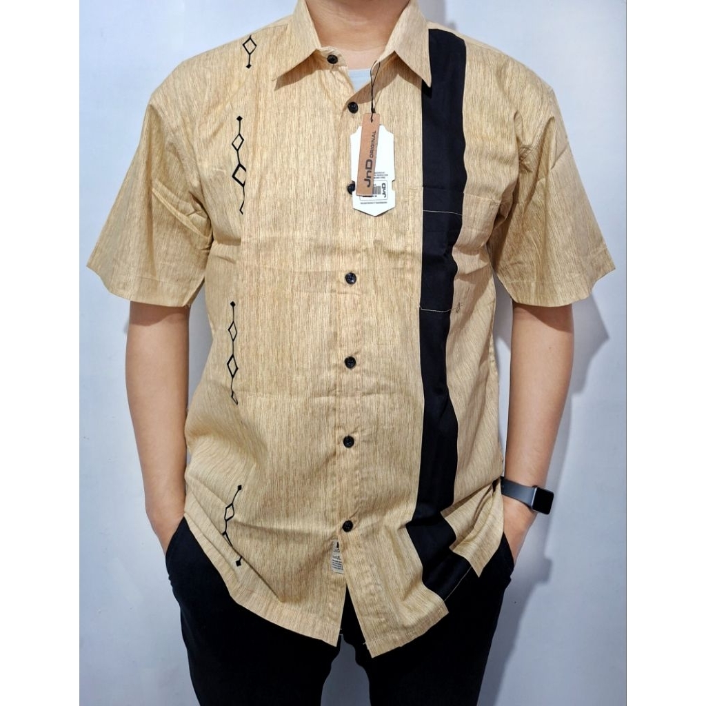 JnD Profesional | ​Kemeja Pria Retro Vintage Bowling Shirt Panel Hitam Lengan Pendek Bordir Diamond 