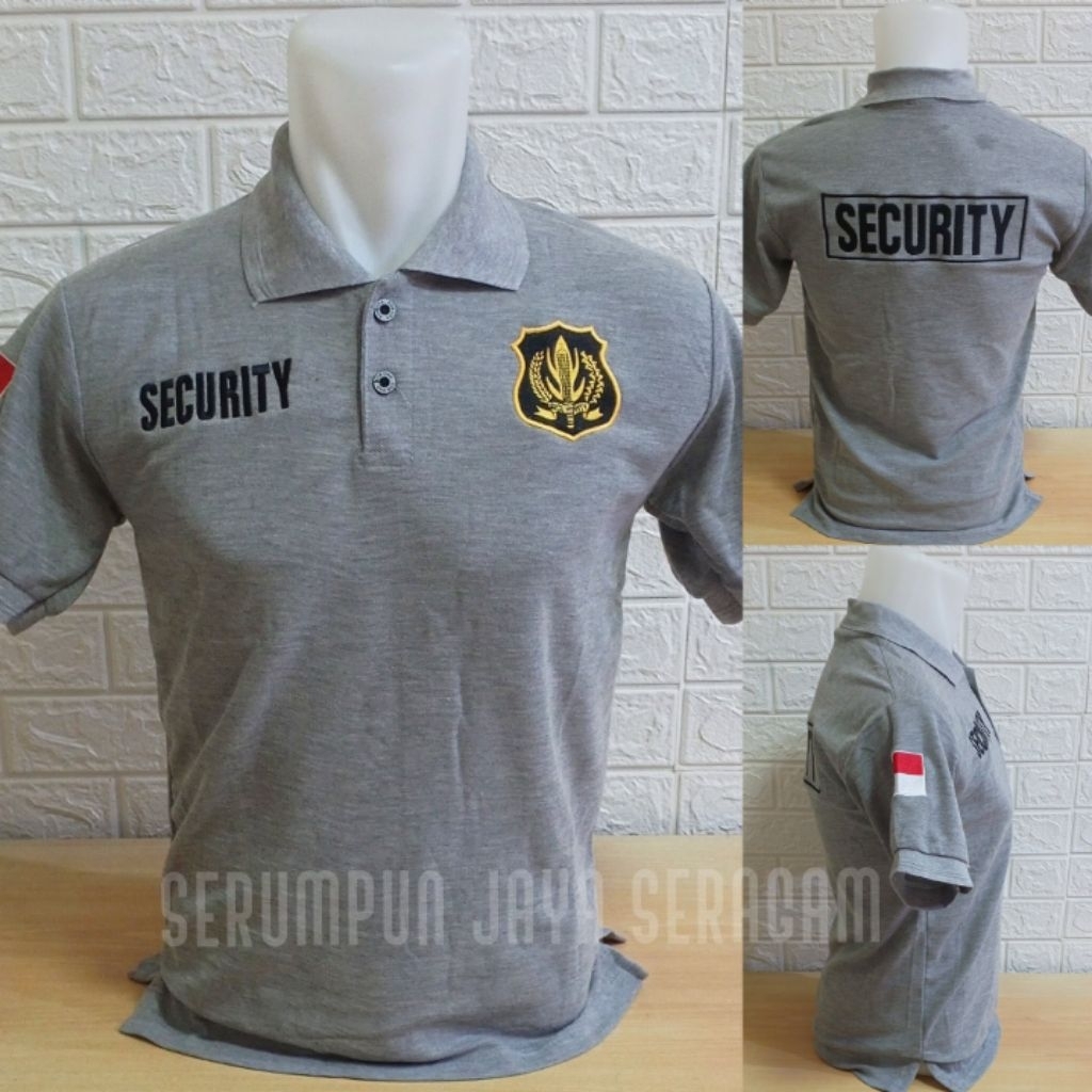 KAOS SECURITY ABU LOGO KUNING BORDIR - KAOS KERAH SECURITY ABU LENGAN PENDEK BORDIR - KAOS SECURITY 