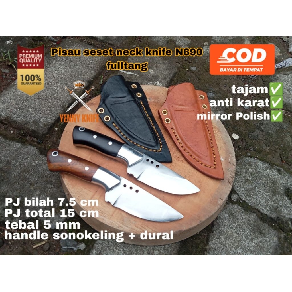 Pisau seset N690 Fulltang Premium / Pisau Daging super tajam / Neck Knife N690