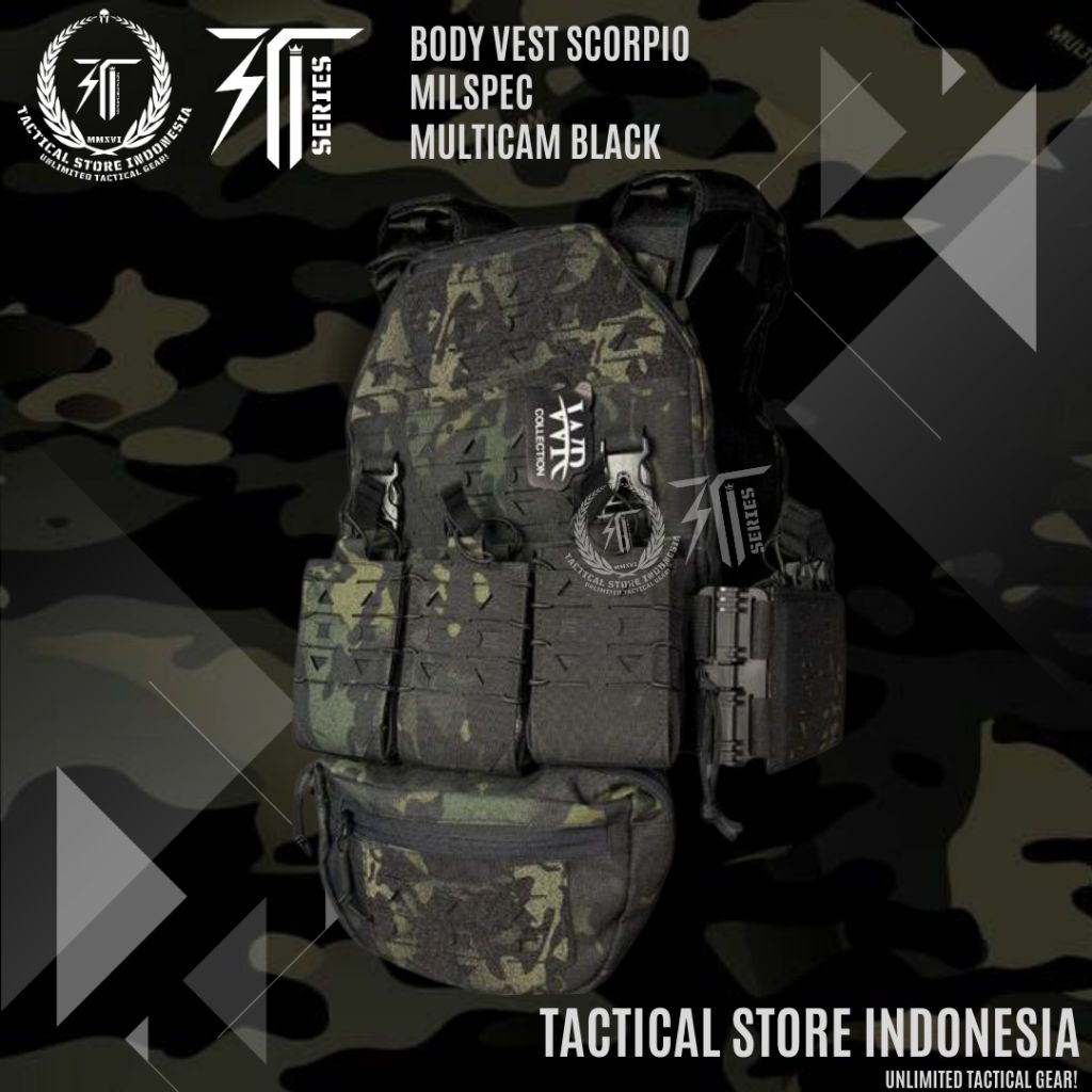 TSI SERIES ® BODY VEST SCORPIO MULTICAM BLACK ORIGINAL - Rompi Body Vest Tactical TNI POLRI BRIMOB