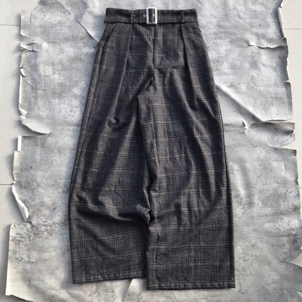 Celana Panjang Gu Uniqlo Wide Women Pants Dark Brown sz 27/28