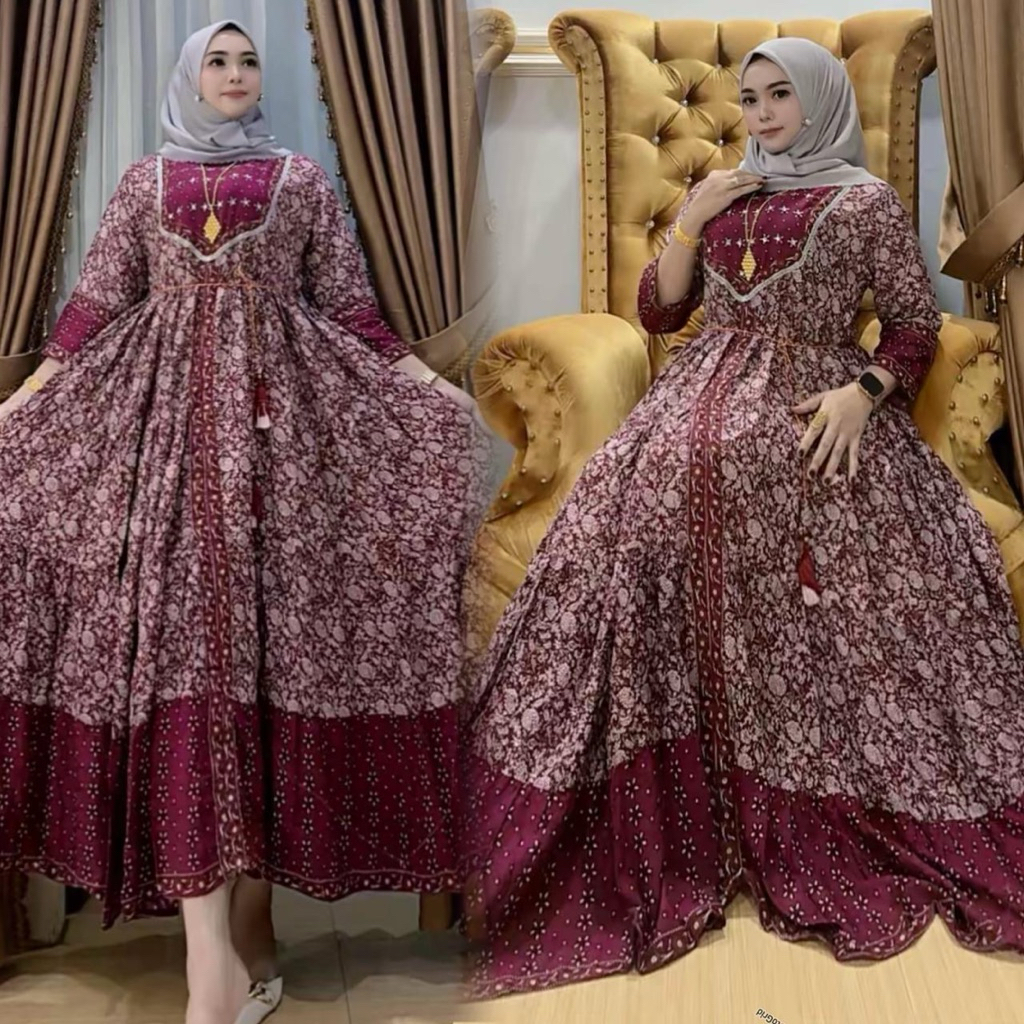 Gamis hindi Elmira Plek Ori Klok Mayung FREE CEPOL random hindi rayon hindi premium Dress wanita