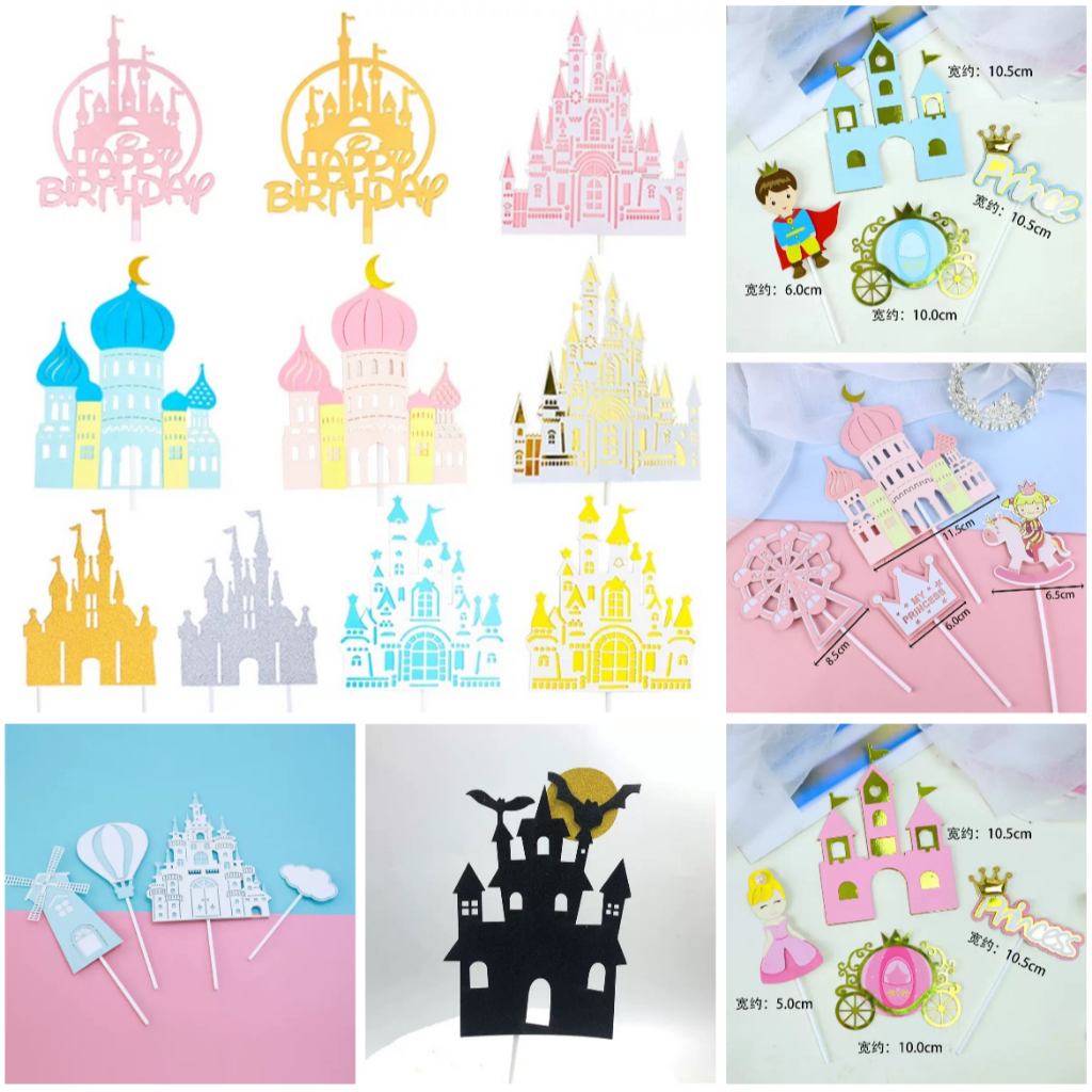 Topper Castle Istana Princess Frozen Happy Birthday HBD Dekorasi Hiasan Kue Ulang Tahun Bday Cake Si